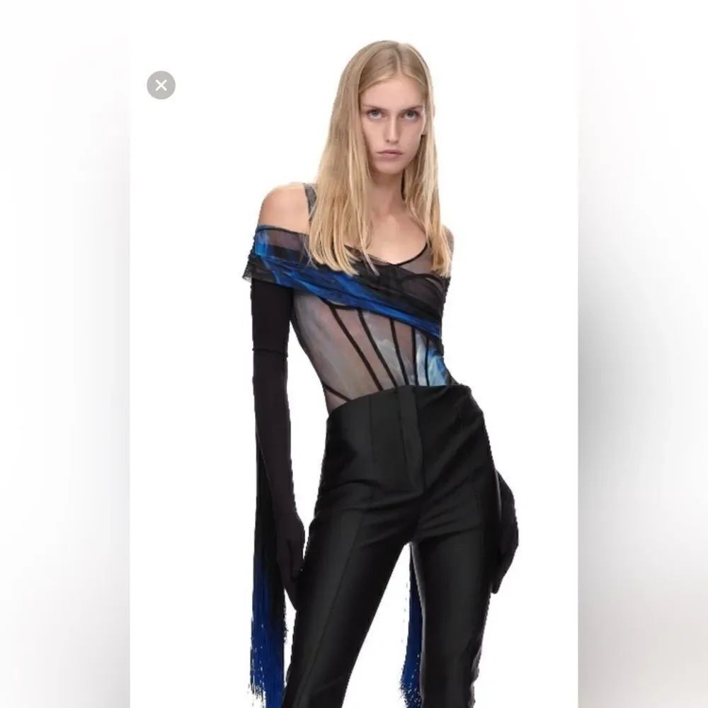 David Koma sheer mesh illusion bodysuit size 8 NWOT blue/black